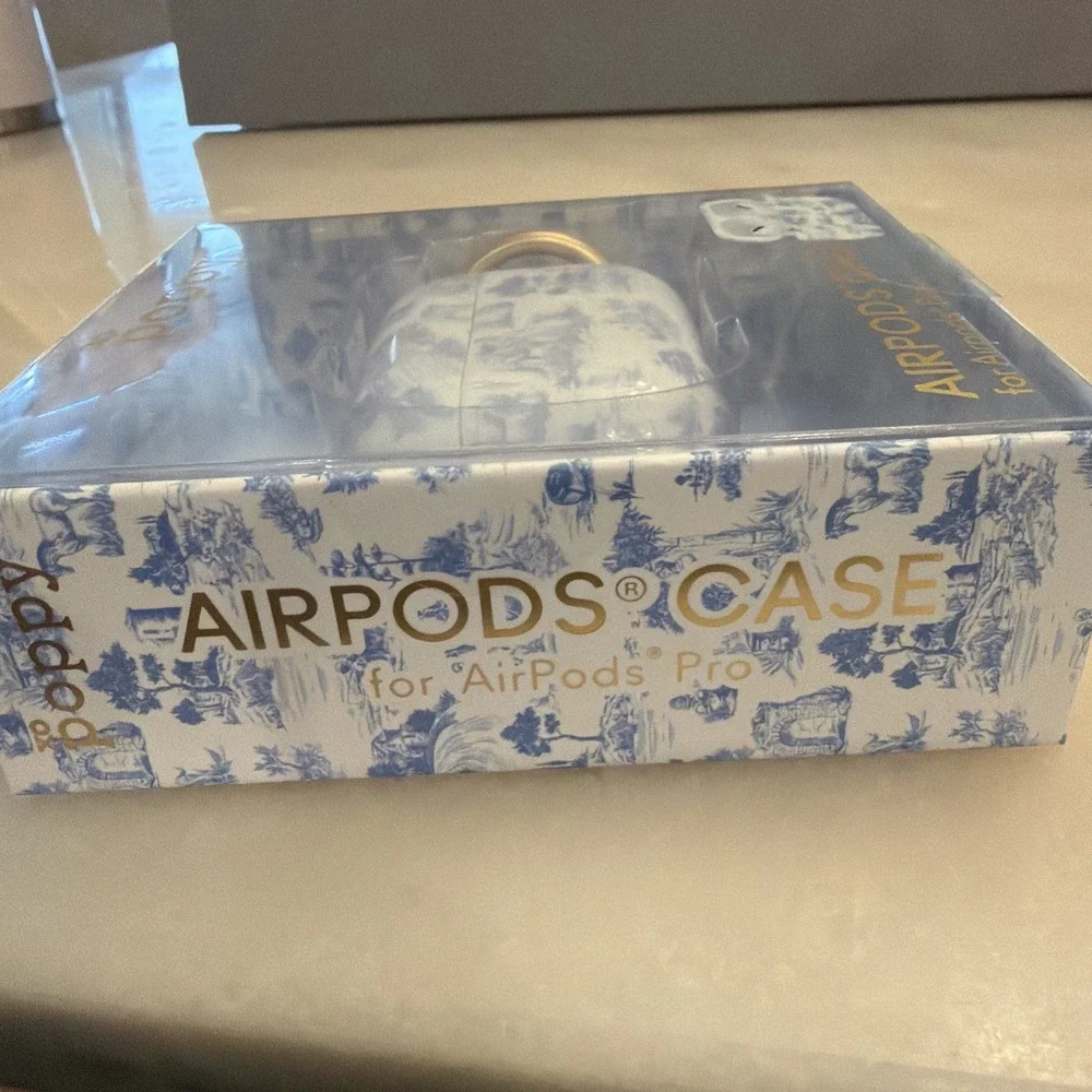 New In Box XO Poppy AirPods Pro Case White Blue Toile Print Pattern Fitted Skin